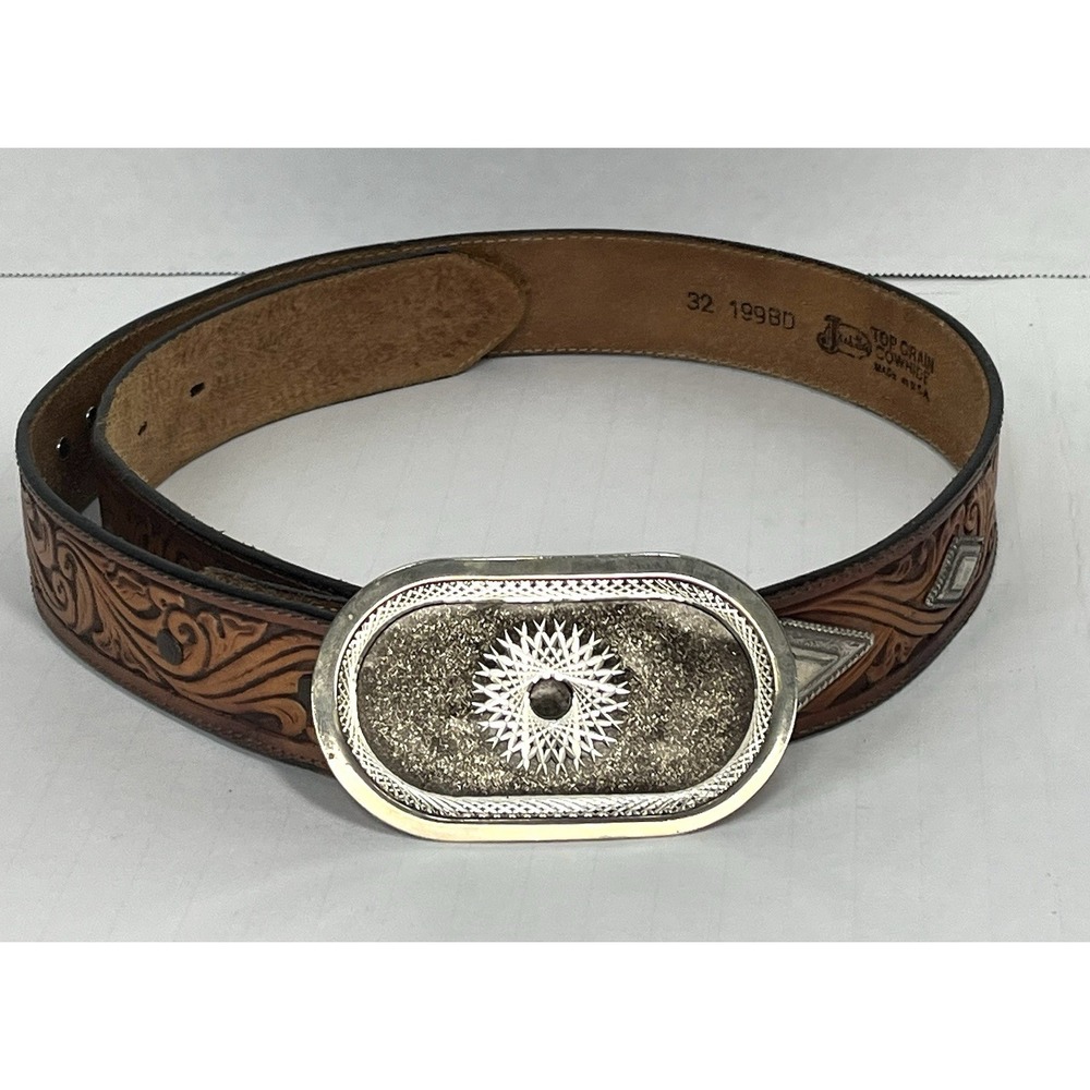 Navajo Style Sunburst Silver Plated Belt Buckle On Etched Floral JUSTIN‎ belt 32